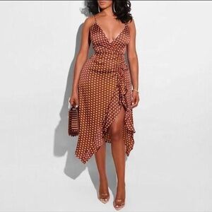 Glamaker Polka Dot Brown Wrap Dress Size L
